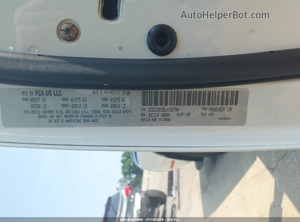 2C3CDZKG9LH152704 2020 DODGE CHALLENGER White Engine compartment view