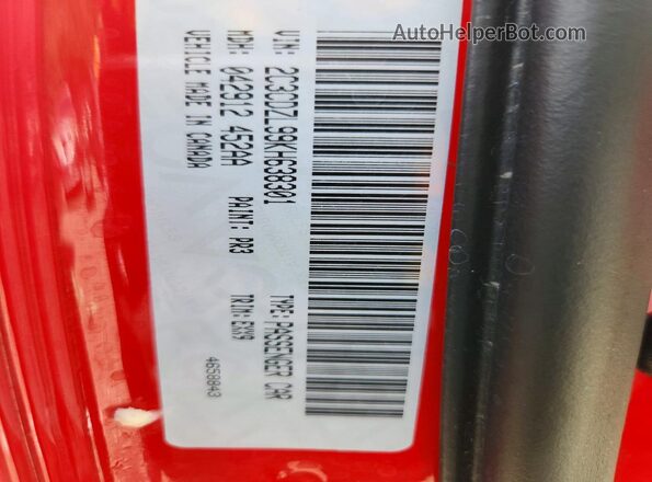 2C3CDZL99KH638301 2019 DODGE CHALLENGER Red VIN կոդի պիտակի տեսք