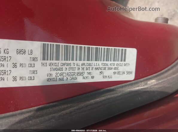 2C4RC1AG5GR105097 2016 CHRYSLER TOWN & COUNTRY Burgundy Vista del compartimento del motor