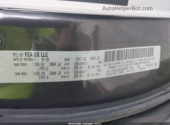 2C4RC1AGXJR355877 2018 CHRYSLER PACIFICA Gray Շարժիչի բաժամունքի տեսք