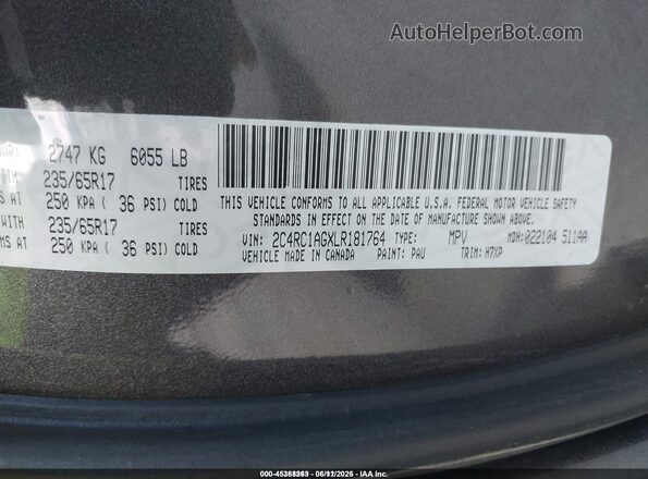 2C4RC1AGXLR181764 2020 CHRYSLER VOYAGER Gray Engine compartment view