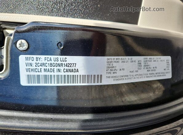 2C4RC1BG0NR142277 2022 CHRYSLER PACIFICA Black Widok naklejki z numerem VIN