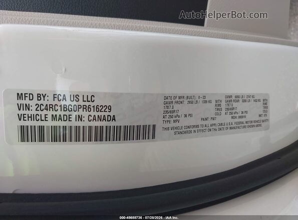 2C4RC1BG0PR616229 2023 CHRYSLER PACIFICA White Շարժիչի բաժամունքի տեսք