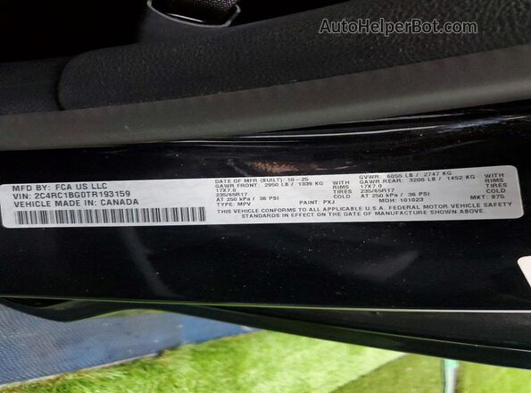2C4RC1BG0TR193159 2026 CHRYSLER PACIFICA Black VIN կոդի պիտակի տեսք