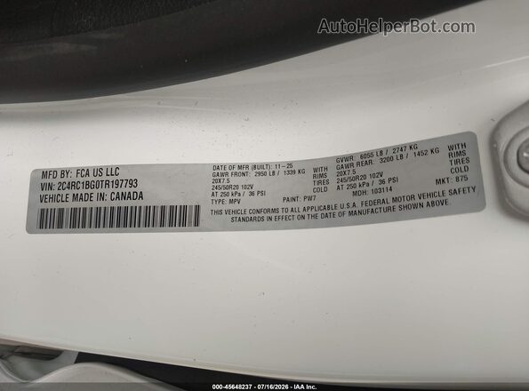 2C4RC1BG0TR197793 2026 CHRYSLER PACIFICA Белый Вид подкапотного пространства