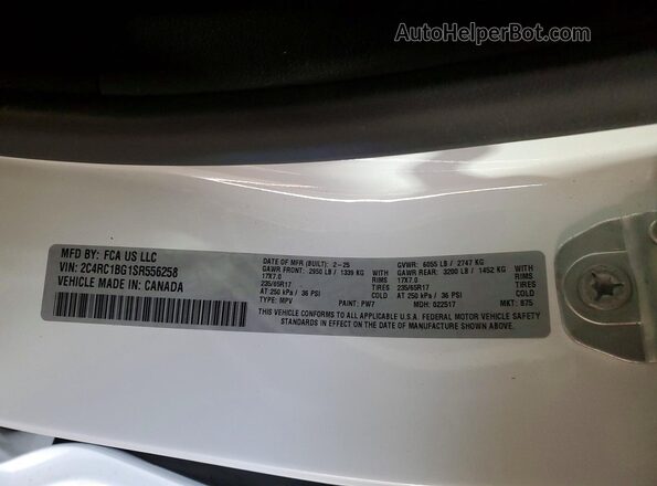 2C4RC1BG1SR556258 2025 CHRYSLER PACIFICA White Սալոնի 360 աստիճան տեսք