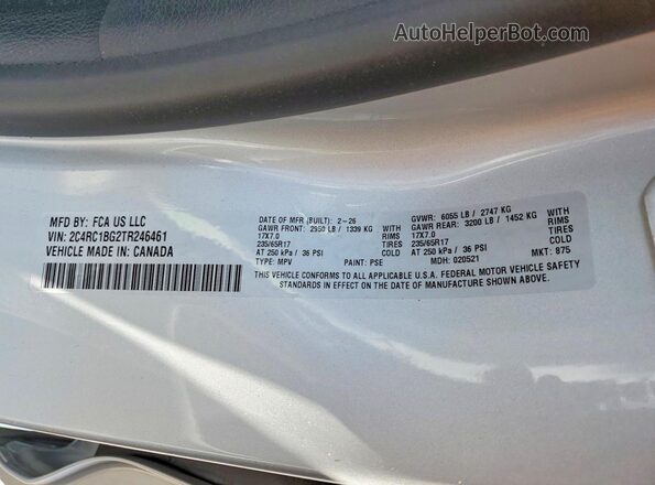 2C4RC1BG2TR246461 2026 CHRYSLER PACIFICA Silver Vista interior de 360 grados