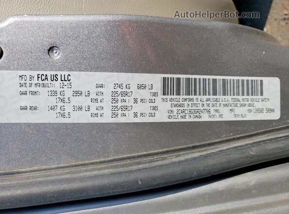 2C4RC1BG3GR247706 2016 CHRYSLER TOWN Silver Widok naklejki z numerem VIN