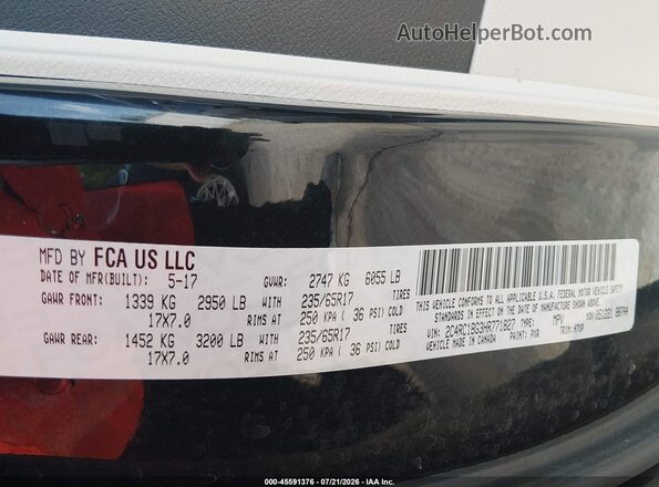 2C4RC1BG3HR771827 2017 CHRYSLER PACIFICA Black Widok komory silnika