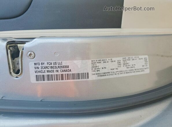 2C4RC1BG3LR269358 2020 CHRYSLER PACIFICA Silver VIN sticker view