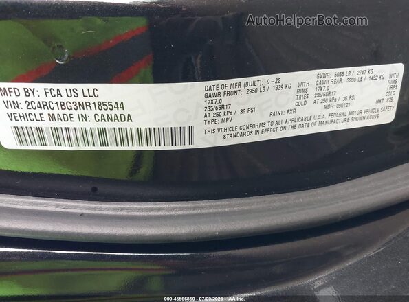 2C4RC1BG3NR185544 2022 CHRYSLER PACIFICA Black Շարժիչի բաժամունքի տեսք