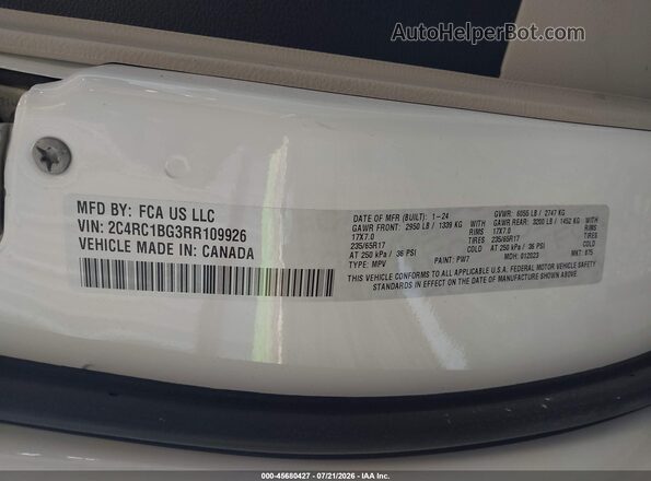 2C4RC1BG3RR109926 2024 CHRYSLER PACIFICA Белый Вид подкапотного пространства