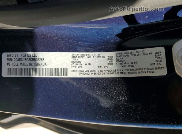 2C4RC1BG3SR503268 2025 CHRYSLER PACIFICA Blue VIN sticker view