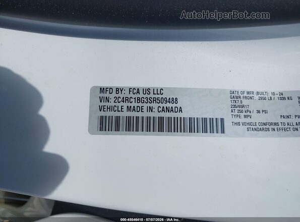 2C4RC1BG3SR509488 2025 CHRYSLER PACIFICA White Вид підкапотного простору