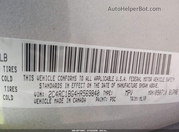 2C4RC1BG4HR569840 2017 CHRYSLER PACIFICA Silver Շարժիչի բաժամունքի տեսք