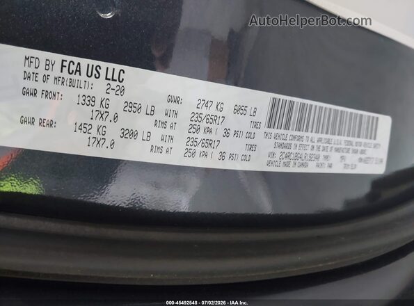 2C4RC1BG4LR192340 2020 CHRYSLER PACIFICA Gray Vista del compartimento del motor