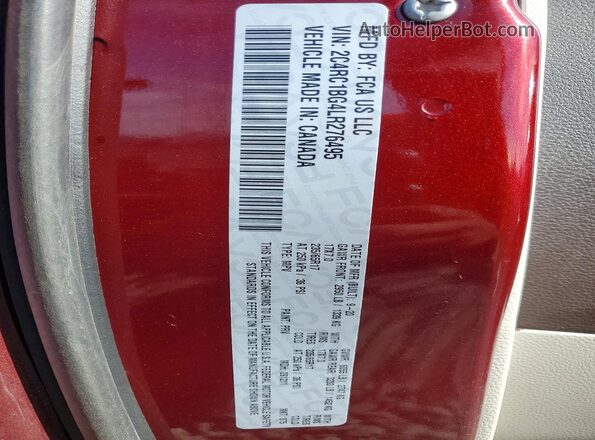 2C4RC1BG4LR276495 2020 CHRYSLER PACIFICA Burgundy Vista de la etiqueta del VIN