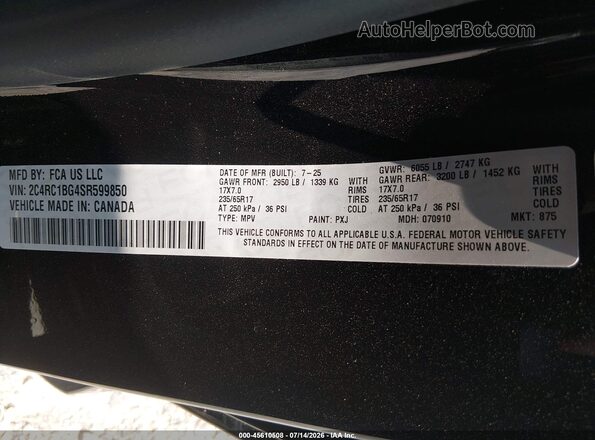 2C4RC1BG4SR599850 2025 CHRYSLER PACIFICA Black Widok komory silnika