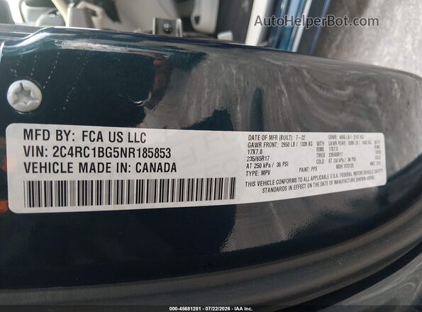 2C4RC1BG5NR185853 2022 CHRYSLER PACIFICA Синий Вид подкапотного пространства