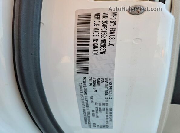 2C4RC1BG5NR206376 2022 CHRYSLER PACIFICA White VIN sticker view