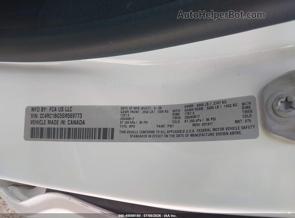 2C4RC1BG5SR569773 2025 CHRYSLER PACIFICA White Vista del compartimento del motor
