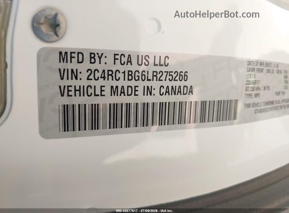 2C4RC1BG6LR275266 2020 CHRYSLER PACIFICA Белый Вид подкапотного пространства