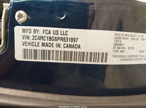 2C4RC1BG6PR631897 2023 CHRYSLER PACIFICA Синий Вид подкапотного пространства