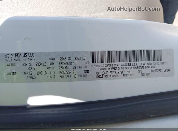 2C4RC1BG7GR187347 2016 CHRYSLER TOWN & COUNTRY Белый Вид подкапотного пространства