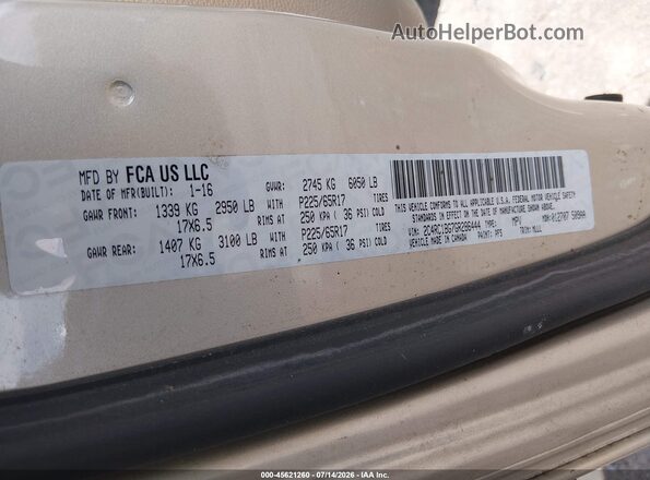 2C4RC1BG7GR286444 2016 CHRYSLER TOWN & COUNTRY Gold Vista del compartimento del motor