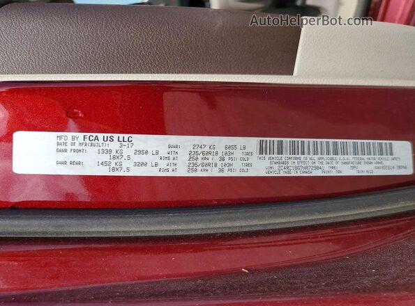 2C4RC1BG7HR729841 2017 CHRYSLER PACIFICA Бордовый Панорамный вид салона 360°