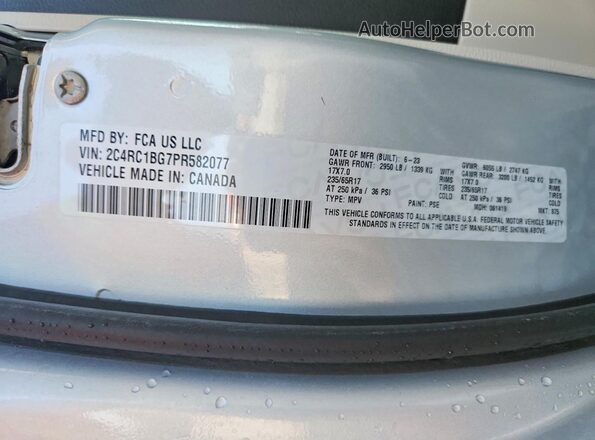 2C4RC1BG7PR582077 2023 CHRYSLER PACIFICA Silver VIN კოდის სტიკერის ხედი