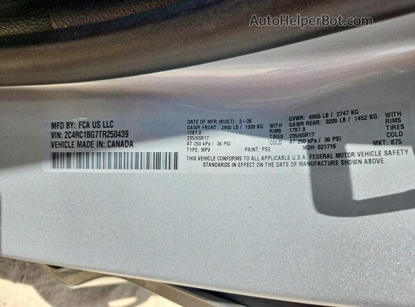 2C4RC1BG7TR250439 2026 CHRYSLER PACIFICA Silver VIN կոդի պիտակի տեսք