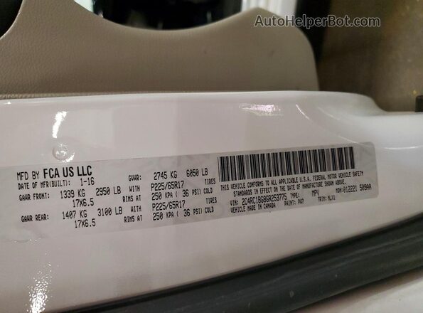 2C4RC1BG8GR253775 2016 CHRYSLER TOWN White VIN sticker view