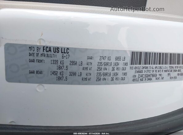 2C4RC1BG8HR796030 2017 CHRYSLER PACIFICA White ძრავის განყოფილების ხედი