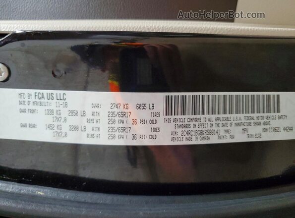 2C4RC1BG8KR588141 2019 CHRYSLER PACIFICA Black VIN կոդի պիտակի տեսք