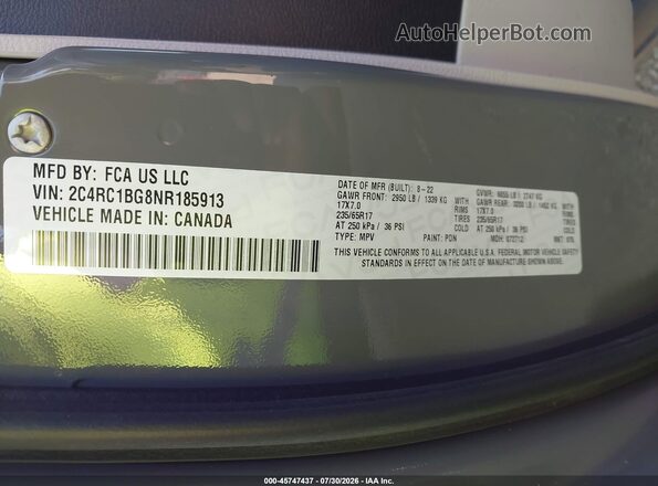 2C4RC1BG8NR185913 2022 CHRYSLER PACIFICA Gray Widok komory silnika