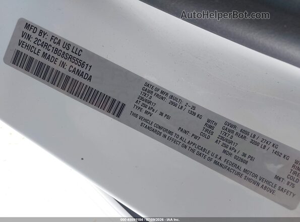 2C4RC1BG8SR555611 2025 CHRYSLER PACIFICA White ძრავის განყოფილების ხედი
