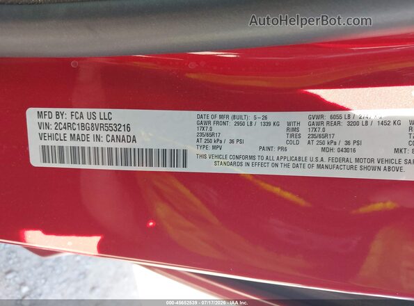 2C4RC1BG8VR553216 2027 CHRYSLER PACIFICA Red ძრავის განყოფილების ხედი