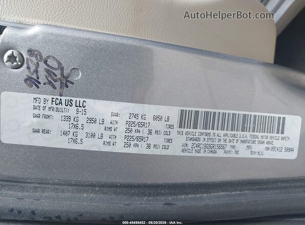 2C4RC1BG9GR156567 2016 CHRYSLER TOWN & COUNTRY Silver Շարժիչի բաժամունքի տեսք