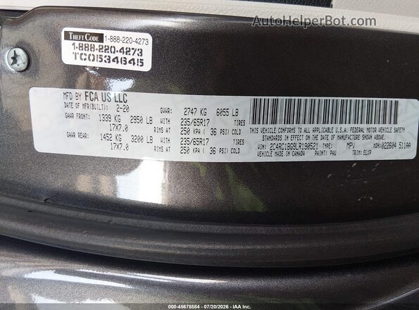 2C4RC1BG9LR190521 2020 CHRYSLER PACIFICA Серый Вид подкапотного пространства