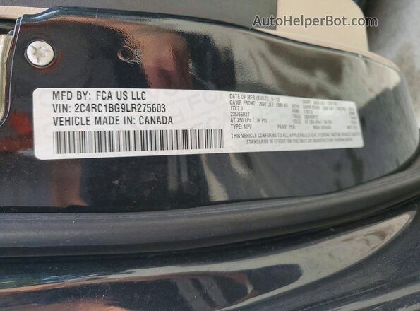 2C4RC1BG9LR275603 2020 CHRYSLER PACIFICA Черный Вид наклейки с VIN-кодом
