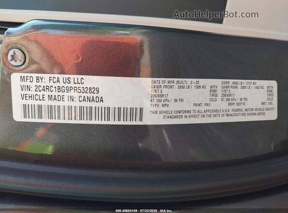 2C4RC1BG9PR532829 2023 CHRYSLER PACIFICA Gray Engine compartment view