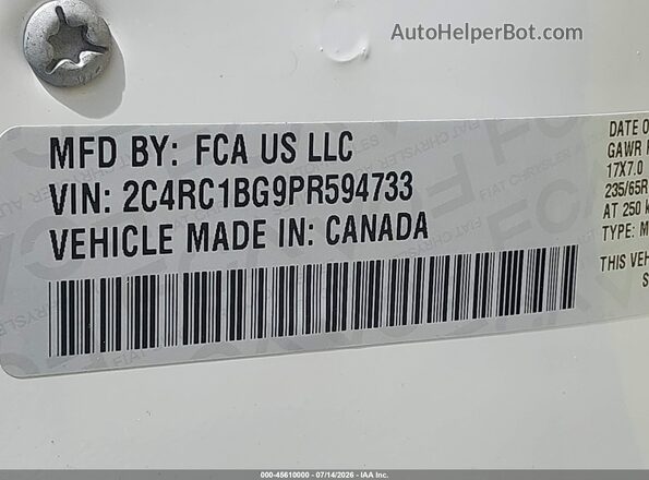 2C4RC1BG9PR594733 2023 CHRYSLER PACIFICA Белый Вид подкапотного пространства