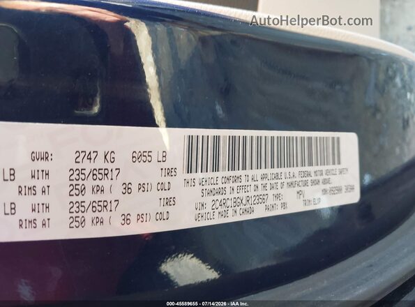 2C4RC1BGXJR123567 2018 CHRYSLER PACIFICA Dark Blue Շարժիչի բաժամունքի տեսք