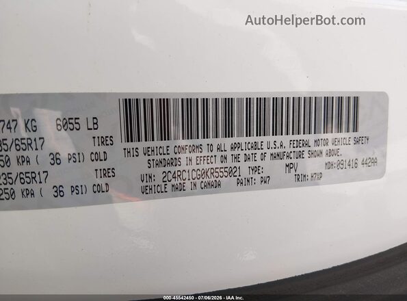 2C4RC1CG0KR555021 2019 CHRYSLER PACIFICA Белый Вид подкапотного пространства