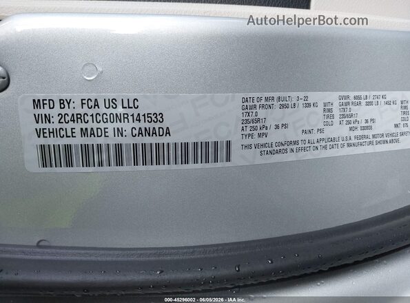 2C4RC1CG0NR141533 2022 CHRYSLER VOYAGER Silver Vista del compartimento del motor
