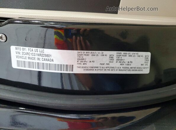 2C4RC1CG1NR229801 2022 CHRYSLER VOYAGER Black Vista de la etiqueta del VIN