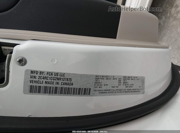 2C4RC1CG2NR127875 2022 CHRYSLER VOYAGER White Vista del compartimento del motor