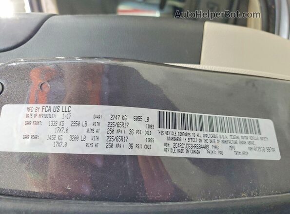 2C4RC1CG3HR684489 2017 CHRYSLER PACIFICA Gray Vista de la etiqueta del VIN