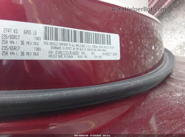 2C4RC1CG3JR106267 2018 CHRYSLER PACIFICA Maroon Engine compartment view